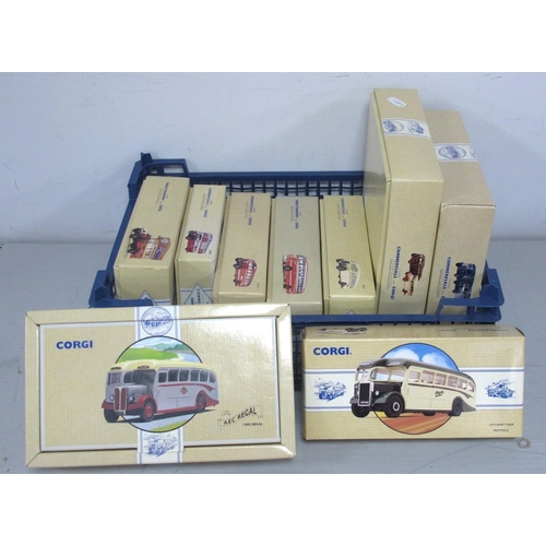 463 - Eleven Diecast Model Buses by Corgi, to include #97070 The Buses of Silver Service, #97186 The AEC R... 