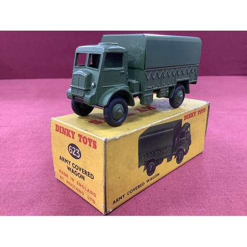 656 - Dinky Toys No 623 Army Covered Wagon, excellent, boxed, slight rubbing/staining to box.