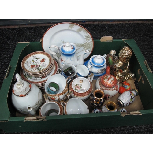 1002 - Oriental - Cloisonne napkin rings and vases, ceramic coffee ware, etc:- One Box.