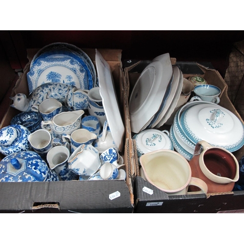 1036 - Blue and White Table Pottery, various jugs, etc:- Two Boxes.