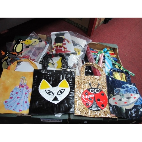 1083 - Handmade Shopping Bags, of a cat, ladyhird. Handicraft patterns, materials, etc:- Two Boxes.