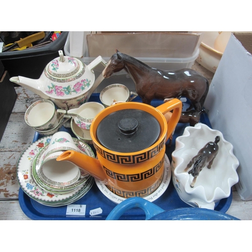 1118 - Minton 'Haddon Hall' Bowl, Portmeirion 'Greek Key' teapot, Myott 'Indian Tree' coffee set, two Beswi... 