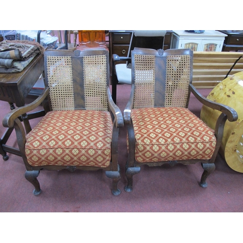 1616 - Pair of 1920s Walnut Parlour Armchairs, with carved shell motifs and bergeres back (2)