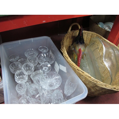 1033 - Drinking Glasses, including Stuart, Cockerel, plates, vase, etc. Basket and box.