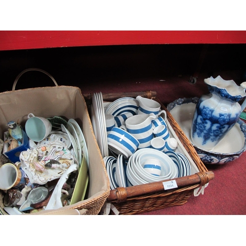 1034 - Blue and White Kitchen Pottery, wash jug and bowl, other ceramics.