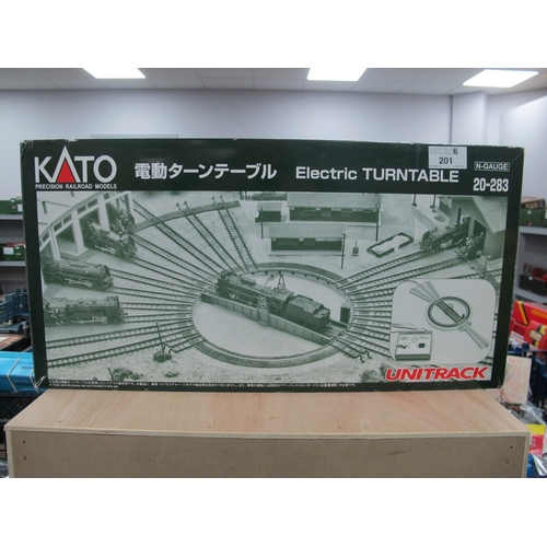 201 - Kato N Gauge #20-283 Electric Turntable, unchecked for completeness, untested, boxed.