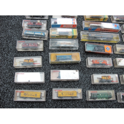 196 - Approximately Thirty 'N' Gauge Outline Continental Rolling Stock Items by Fleischmann, Minitrix, Roc... 