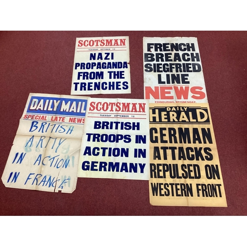 301 - Selection of WWII Phoney War Period Newspaper Stand Fragile Posters/News Sheets, with headlines incl... 