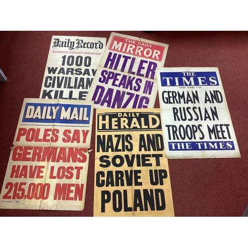 306 - Selection of WWII Blitzkrieg on Poland Period Newspaper Stand Fragile Posters/News Sheets, with head... 