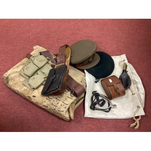 307 - British Army Webbing, including Sam Browne belt, belt and pouch, beret, Royal Berkshire Regiment pea... 