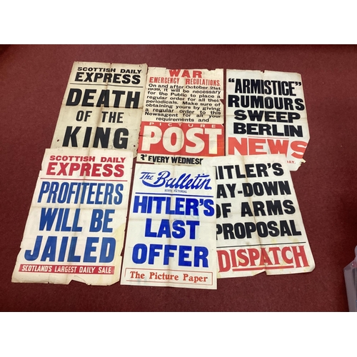 312 - Selection of Mainly WWII Phoney War Period Newspaper Stand Fragile Posters/News Sheets, with headlin... 