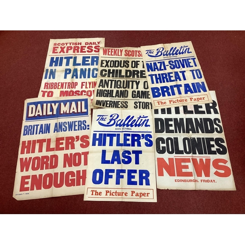 313 - Selection of Mainly WWII Phoney War Period Newspaper Stand Fragile Posters/News Sheets, with headlin... 