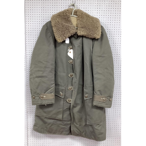 315 - WWII Swedish Army M1909 Parka Field Coat - sheepskin lined with various ink stamps including year '1... 