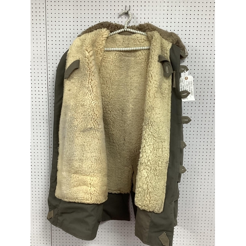 315 - WWII Swedish Army M1909 Parka Field Coat - sheepskin lined with various ink stamps including year '1... 