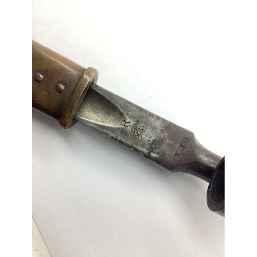 327 - British Martini-Henry Pattern 1876 Socket Bayonet and Scabbard, bayonet marked with broad military a... 