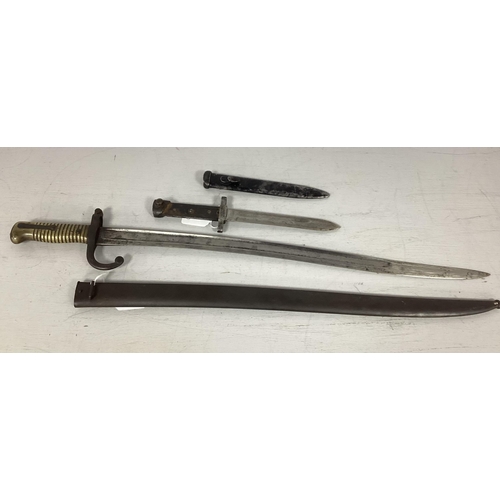 330 - Franco Prussian War French Chassepot Yataghan type bayonet with scabbard, plus WWII model 1938 Mannl... 