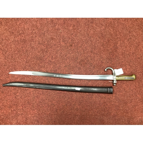 332 - Franco Prussian War French Chassepot Yataghan Type Bayonet and Scabbard, bayonet dated to year '1868... 