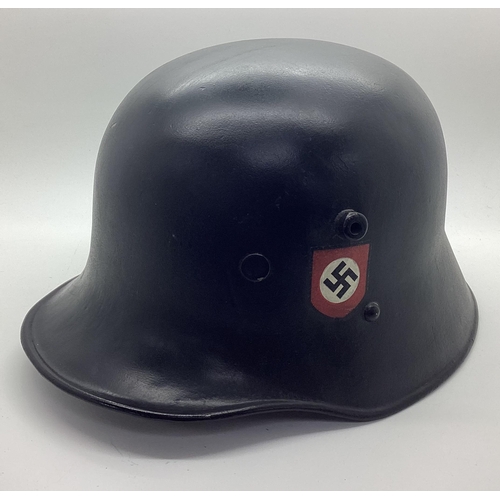 343 - WWII M16 transitional helmet with more recent paint/decals, plus, liner and chin strap. Marks on int... 