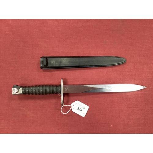 345 - Swiss Model 1957 Bayonet, with manufacturer mark and serial number on ricasso, plus scabbard.