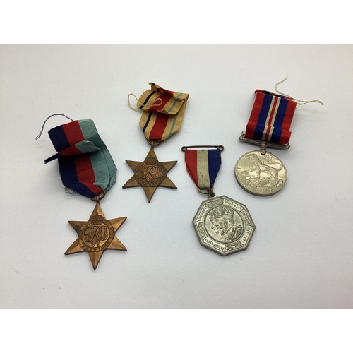 473 - WWII British Medal Group, comprising 1939-1945 Star, Africa Star, 1939-1945 War Medal, plus, Silver ... 