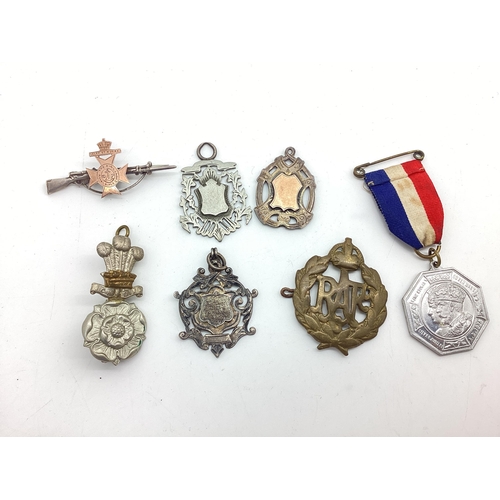 474 - WWI Part Silver Royal Rifle Corps Sweeheart Brooch, with two Britsh Military badges, three watch cha... 