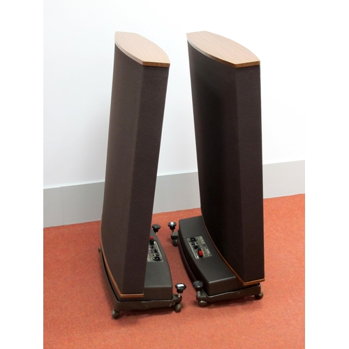 405 - Pair of Quad ESL 63 Speakers with original packaging, stands and instruction manual. 36” high, 26” w... 