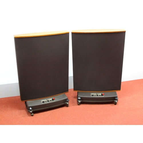 405 - Pair of Quad ESL 63 Speakers with original packaging, stands and instruction manual. 36” high, 26” w... 