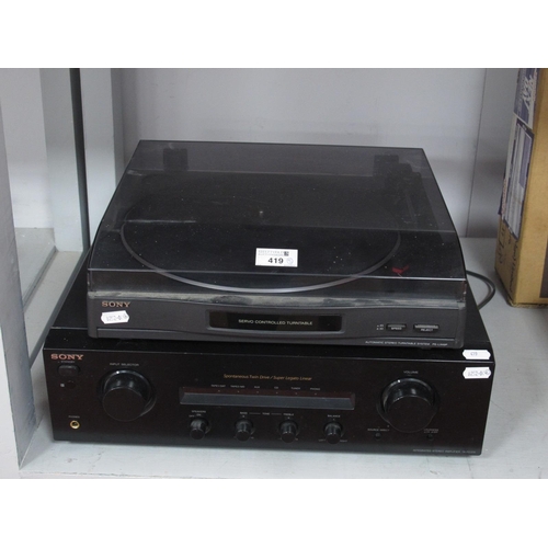 419 - Sony TA-FE370 Integrated Stereo Amplifier, Sony PS-LX49P automatic turntable. (both untested).