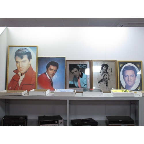 458 - Elvis Presley, three large framed pictures and two mirrors,.