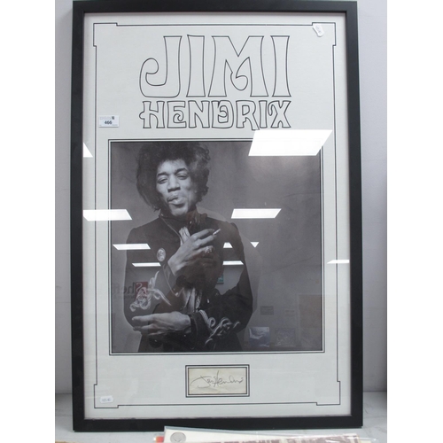 466 - Jimi Hendrix Signature, signed in pencil, with a nicely framed picture; together with a letter of Au... 