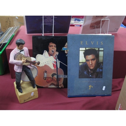 494 - Elvis Presley Interest, to include a ceramic statue/bottle (opened) with musical box in the base, El... 