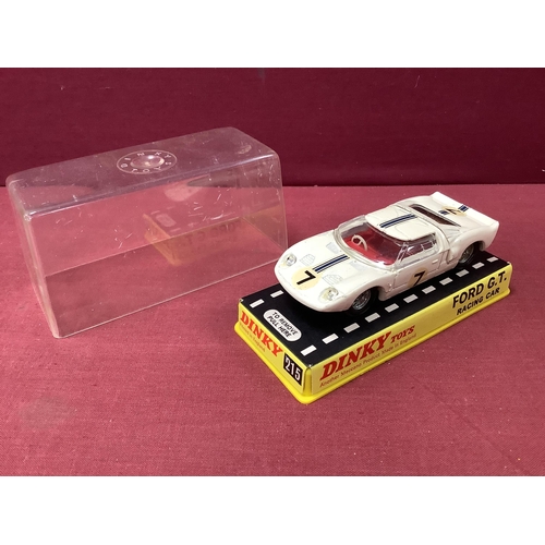 792 - Dinky Toys No 215 Ford GT Racing Car, white, racing No 7, overall very good, in perspex case, marks ... 