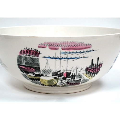 1078 - Eric Ravilious for Wedgwood Pottery 'Boat Race' Bowl, the exterior decorated with boat races in Oxfo... 