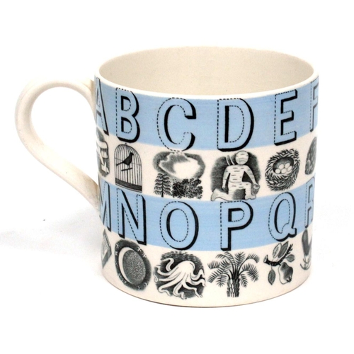 1082 - Eric Ravilious for Wedgwood Nursery Alphabet Pottery Mug, decorated in black and pale blue, printed ... 