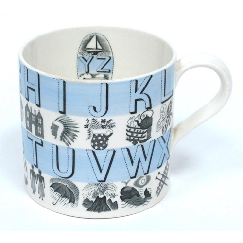 1082 - Eric Ravilious for Wedgwood Nursery Alphabet Pottery Mug, decorated in black and pale blue, printed ... 