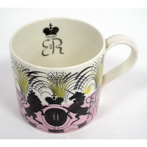 1084 - Eric Ravilious for Wedgwood Commemorative Pottery Mug, to celebrate the Coronation of Queen Elizabet... 