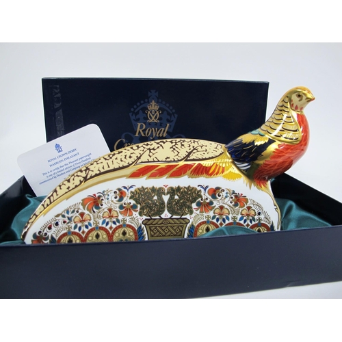 1168 - A Royal Crown Derby Porcelain Paperweight 'Harrods Pheasant', No 79 of a limited edition of 300, sig... 