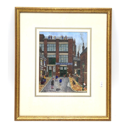 1248 - GEORGE CUNNINGHAM (Sheffield Artist 1924-1996) *ARR 
'Boys Playing Cricket Outside Joseph Pickering ... 