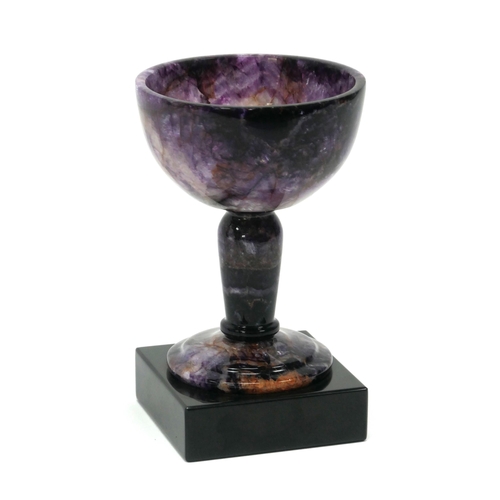 1283 - A Blue John Stemmed Goblet, by Edward Leonard Fisher, from the Cliff Blue vein, raised on a square A... 