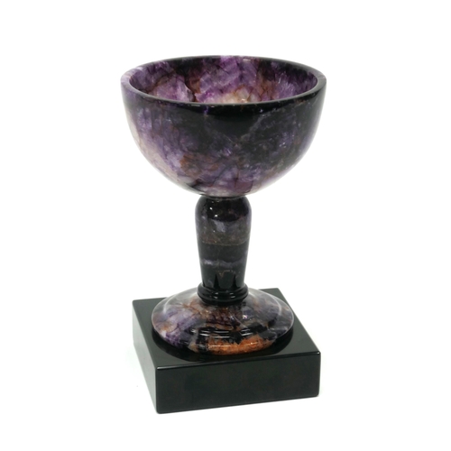 1283 - A Blue John Stemmed Goblet, by Edward Leonard Fisher, from the Cliff Blue vein, raised on a square A... 