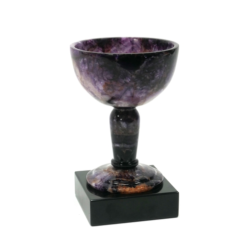 1283 - A Blue John Stemmed Goblet, by Edward Leonard Fisher, from the Cliff Blue vein, raised on a square A... 