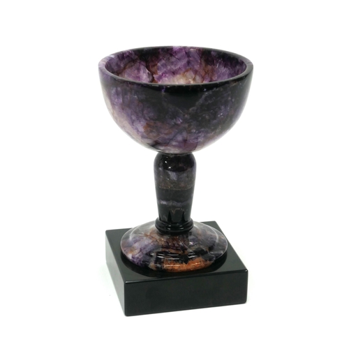 1283 - A Blue John Stemmed Goblet, by Edward Leonard Fisher, from the Cliff Blue vein, raised on a square A... 