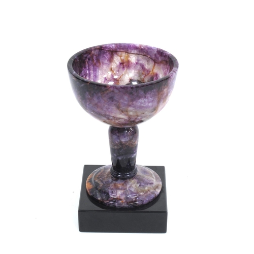 1283 - A Blue John Stemmed Goblet, by Edward Leonard Fisher, from the Cliff Blue vein, raised on a square A... 