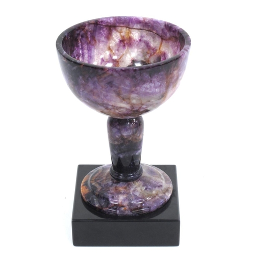 1283 - A Blue John Stemmed Goblet, by Edward Leonard Fisher, from the Cliff Blue vein, raised on a square A... 