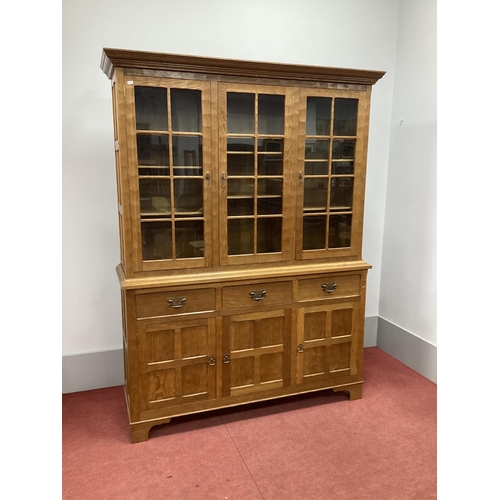 1529 - Alan 'Acornman' Grainger Oak Three Door Bookcase, with glazed astragal doors adjustable shelves, the... 