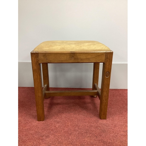 1537 - Alan 'Acornman' Grainger Oak Stool, with drop-in seat on chamfered supports united by 'H' stretcher,... 