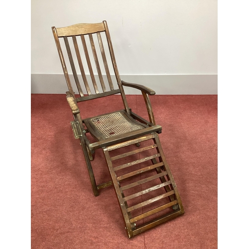 1539 - An Early XX Century Cunard Teak Folding Steamer Deck Chair, with caned seat, stamped 