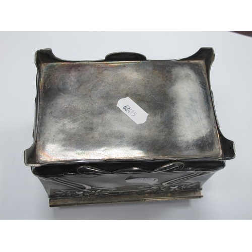 1282 - A Moritz Hacker Art Nouveau Pewter Trinket Box, of footed rectangular form with hinged lid, cast wit... 