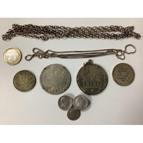 474 - Collection Of Silver Coins And Chains, including a 1976 Austria winter olympics 100 Schilling in a s... 
