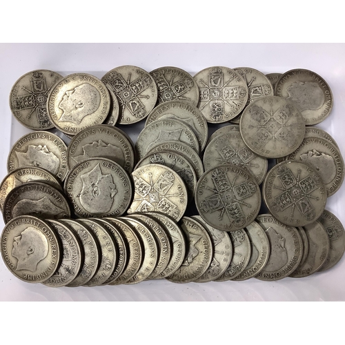 475 - Collection Of GB Pre 1947 Silver Florins, total weight 500g.